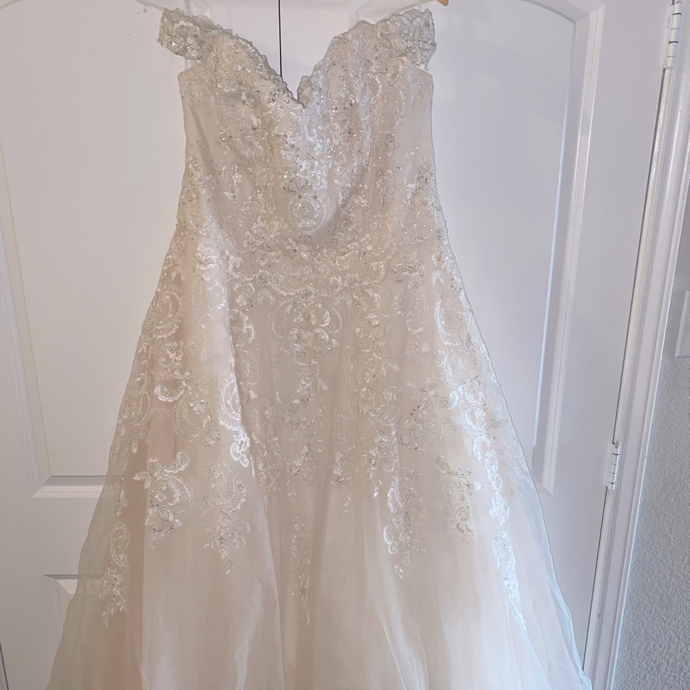 David’s Bridal Off the Shoulder A-Line Wedding Dress